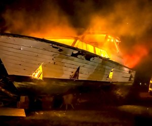 West Sayville hosts a Halloween weekend tradition of boat burning. Photo by Ryan Sweeney