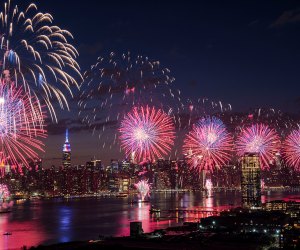 Macy's 4th of July fireworks brings four barges to the East River surrounding the South Street Seaport in 2025. Photo courtesy of  NYC Tourism & Conventions 