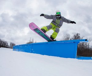 Mountain Crekk Snowboarder jumping at Mountain Creek Best Snowboarding NYC