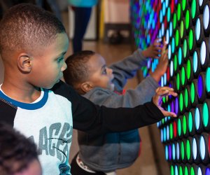 The larger-than-life Lite-Brite is one of the fun interactive experiences at the Liberty Science Center.