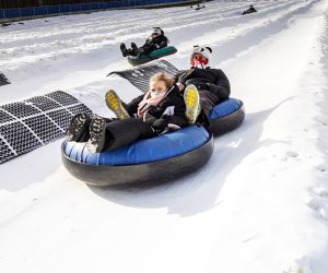 Snow tubers hurtle from top to bottom at exhilarating speeds at Campgaw Ski Area. Photo courtesy of the ski area