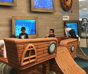 New Jersey kids can find free fun climbing the pirate ship at the free Garden State Plaza Westfield mall. Photo by Mommy Poppins