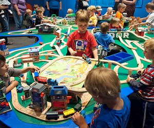 All aboard for a trainload of adventures at the Thomas and Friends: Explore the Rails  exhibit at the Liberty Science Center. Photo courtesy of LSC