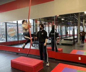 swing on a rope at the Brooklyn Ninja Academy