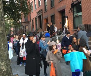 trick-or-treaters on the street of Brooklyn