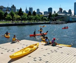 Kids can join parents for kayaking in NYC at Hudson River Park. Photo courtesy the Manhattan Community Boathouse