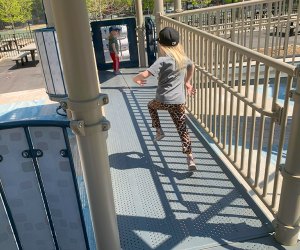 NYC playgrounds: Running on bridge at Ravenswood Playground