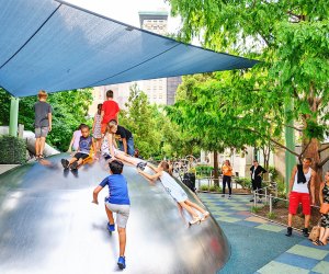  Climb to the top of the huge, steep, slippery metal dome at Evelyn's Playground during your next visit to Union Square Park. Photo by Carey Wagner