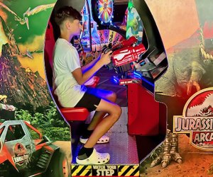 Stay cool and dry this summer while battling dinosaurs at an Orlando arcade! Photo by author