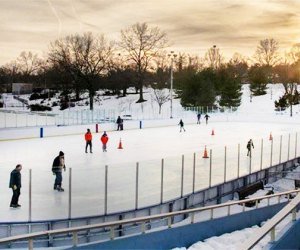 Christopher Morely Park ice skating rink at sunset