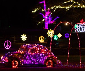 VW Bug is adorned with lights at Bethel Woods' Peace, Love & Lights holiday lights display