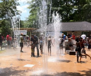 kids play in the Perkerson Park Splash Pad.