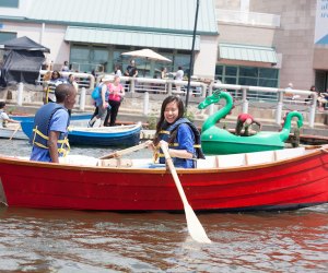 Paddle your way around the Penn’s Landing basin for the perfect outdoor recreational activity. Photo courtesy of The Delaware River Waterfront 
