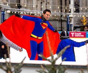 Kids are invited to skate with their favorite superheroes at the Rothman Orthopaedics Ice Rink. Photo courtesy Center City District