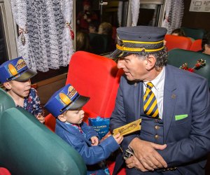 The Polar Express rolls out of the station this Veterans Day 2022. Photo courtesy of the Blackstone Valley Polar Express