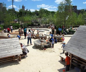 Best Destination Sandboxes at Local Parks for NYC Kids Sandbox Village at Brooklyn Bridge Park's Pier 6 is a sand city with playhouses and and a water spray area. Photo by Larry Kang via Flickr