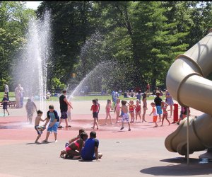 Kids playing in the spraygroudn at Ponderosa Park