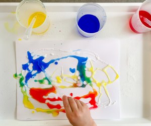Rainbow salt gule painting has lots of steps to keep kids from being bored.