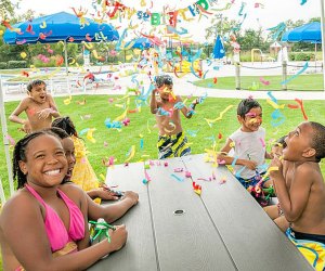 Festa pool party  Pool birthday party, Pool party decorations, Tropical  birthday party