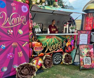 Grab a free hot chocolate from the Wonka truck. Photo courtesy of Boutique Publicity