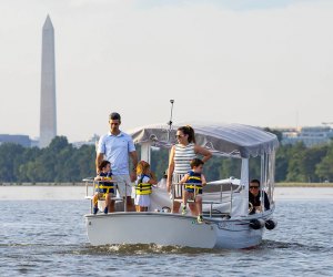 Rent an easy-to-drive electric boat for a scenic and cool family outing. Photo courtesy of SeaDC at dceboats.com