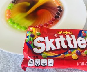 Check out what a little warm water does to these Skittles.
