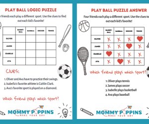 sports logic puzzle that's downloadable and printable for young kids