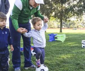 Parents are there for support at Soccer Kiddos toddler classes. Photo courtesy of Soccer Kiddos