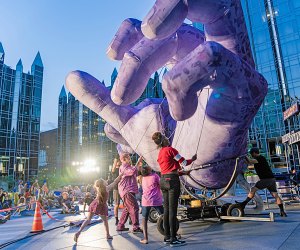 How close you get to the action is up to you during Squonk's Big Hands for Big Umbrella performance at Lincoln Center's Big Umbrella Outdoors Fest next month. Photo by Emily O'Donnell/courtesy of Lincoln Center