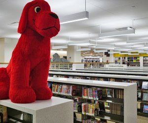 Clifford the Big Red Dog greets visitors to the Children's Center at the Stavros Niarochos Library on Fifth Avenue. Photo by Jody Mercier