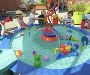 Kids can engage in water play at Stephen Wise's rooftop playground. Photo courtesy of the school.