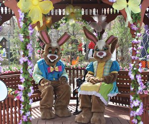 Mr. and Mrs. Easter Bunny oversee the Easter egg hunt at Storybook Land in Egg Harbor Township. Photo courtesy of Storybook Land