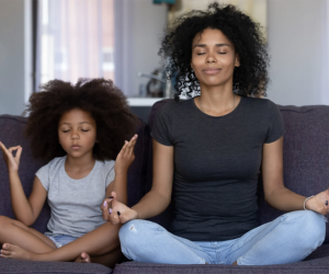 Stress Relief Activities for Kids: mom daughter yoga