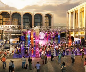 Dance on the larger-than-life disco floor dubbed The Oasis at Lincoln Center starting Saturday, May 14 as part of its Summer for the City festival. Illustration by Ali Kashfi/courtesy of Lincoln Center 