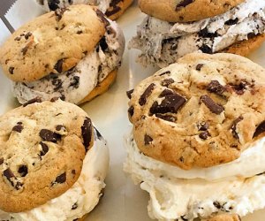 Enjoy a cookie ice cream sandwich at Sweet Treats, one of the top ice cream parlors in Long Island