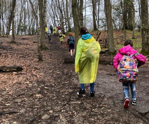 Children hike through the woods at the Theodore Roosevelt Sancutary