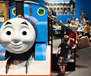 Step onto the Island of Sodor where visitors can climb aboard a large model of Thomas the Tank Engine, race trains along a giant track, work together to sort and load cargo and maintain engines at LICM. Photo courtesy of LICM 