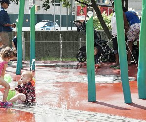 The separate toddler water area at Chelsea Waterside Playground makes this one of our favorite toddler playgrounds in Manhattan