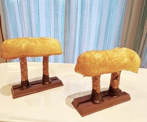 Pommel horses made out of Twinkies, KitKats and pretzel sticks.