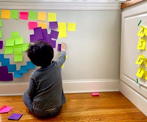 Have a Post-it party! Easy but fun games for toddlers can be made with household items.