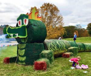 There's a climbable hay dragon, tractor exhibits, a corn maze, and more at the Soukup Farms Fall Festival. Photo courtesy of the farm.