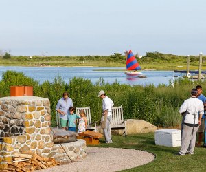 Families at the game area at Weekapaug Inn 