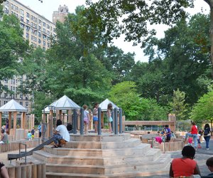 Wide view of climbing structures at Central Park's Wild West Playground