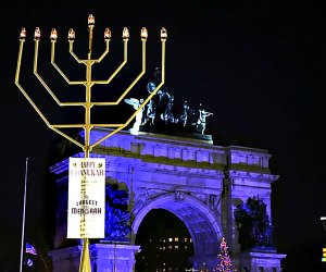 Brooklyn's largest menorah gets lit each night of Hanukkah in Grand Army Plaza. Photo courtesy of the event