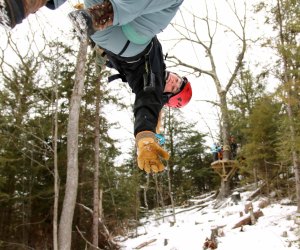 What is this crazy kid doing in the snow? Ziplining, of course! Photo courtesy of Alpine Adventures NH via Facebook