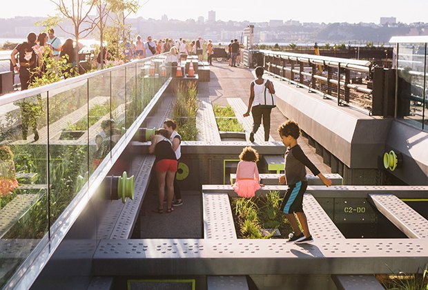 5 NYC Day Itineraries Perfect for Preschoolers Kids can play on the Pershing Square Beams on the High Line. Photo by Rowa Lee for Friends of the High Line