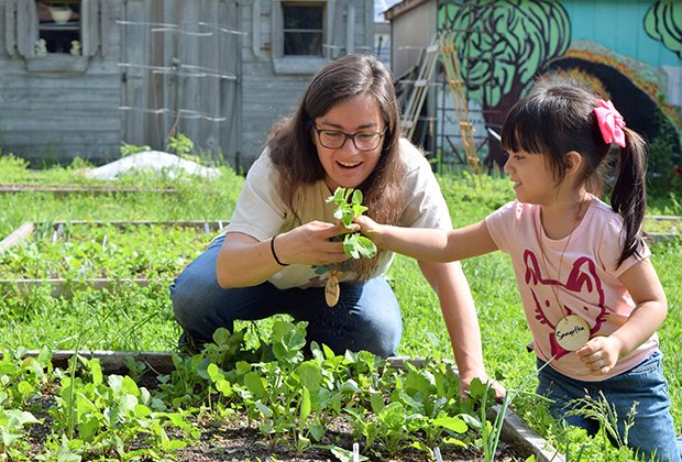 Kids learn to plant and harvest the Queens Botanical Garden's nature-based preschool Garden Buds