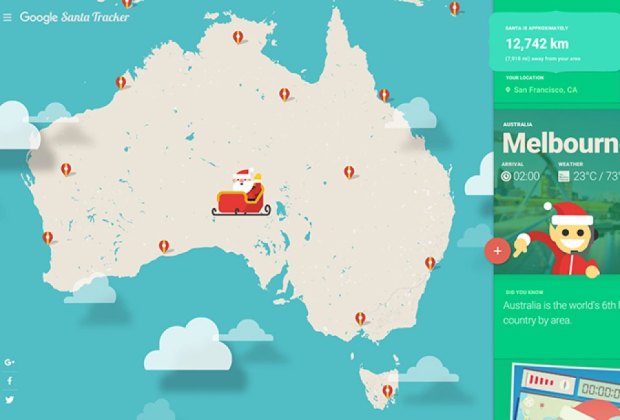 See where Santa is right this second. Screenshot of Google's Santa Tracker