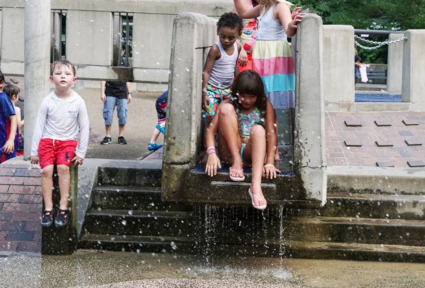 Destination Playground: Ancient Playground in Central Park Explore all the nooks and crannies of the unique water play area.