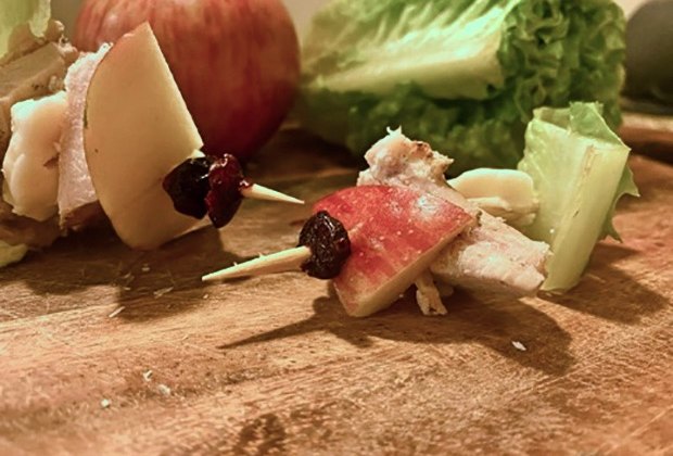 100 School Lunch Ideas for Kids: chicken apple salad on a toothpick